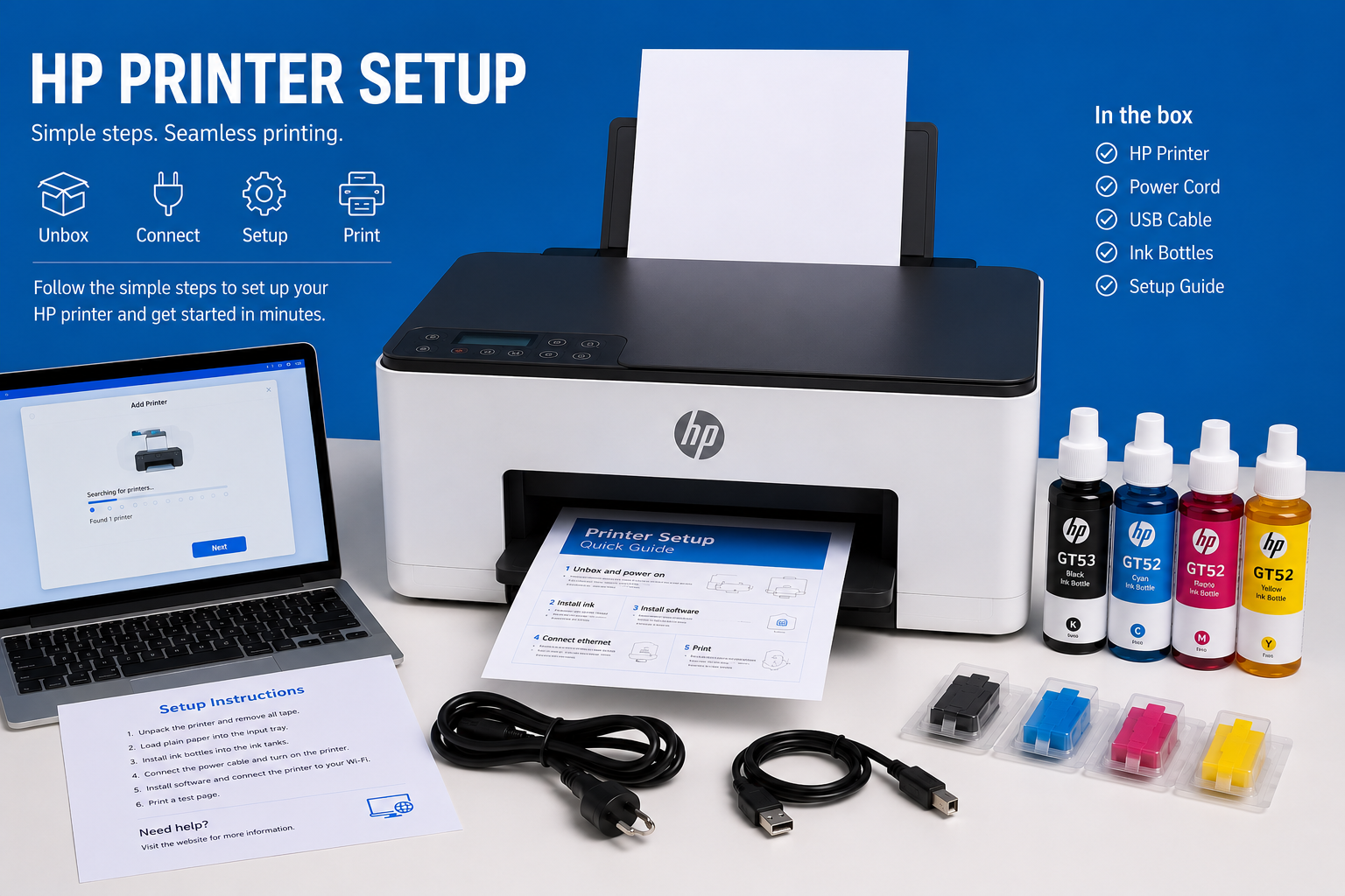 HP Printer Setup on Desk
